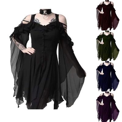 Schwarzes Goth-Mädchen, dunkle Schönheit, Goth-Mode, Cosplay-Kleidung, einzigartiges Kleid mit unregelmäßigem Saum