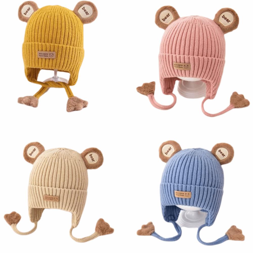 Lacing Detail Toddler Beanie Cap Cotton Lining Kids Anti-cold Cap Infant Knitted Cap Infant Use