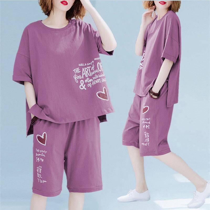 Women's Summer Short Sleeve Shirt Women's Slim Loose Casual Suit Shorts Two-piece Set