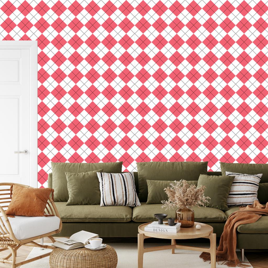 Wallpaper Basic Retro Checkered Coral and White 50x1000