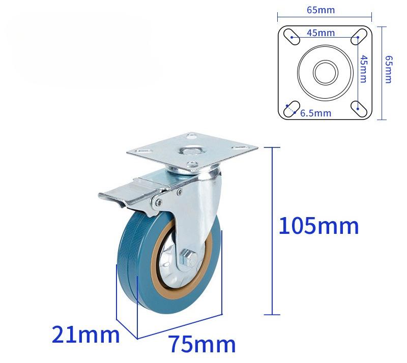 4 stk 100 mm svingbare gummihjul, 600 kg kapasitet, kraftig med bremser