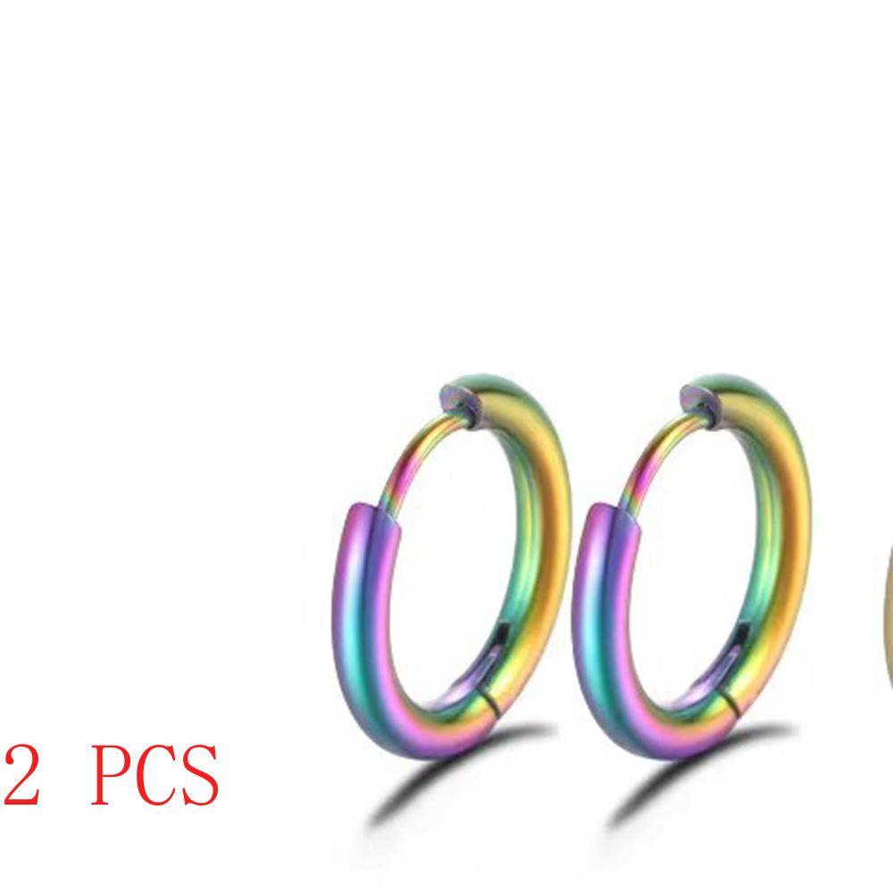 2 PCS Small Hoop Earrings Silver Color Stainles Steel Round Pendientes Anti-allergy for Women Men 2025 Fashion Jewelry Gifts