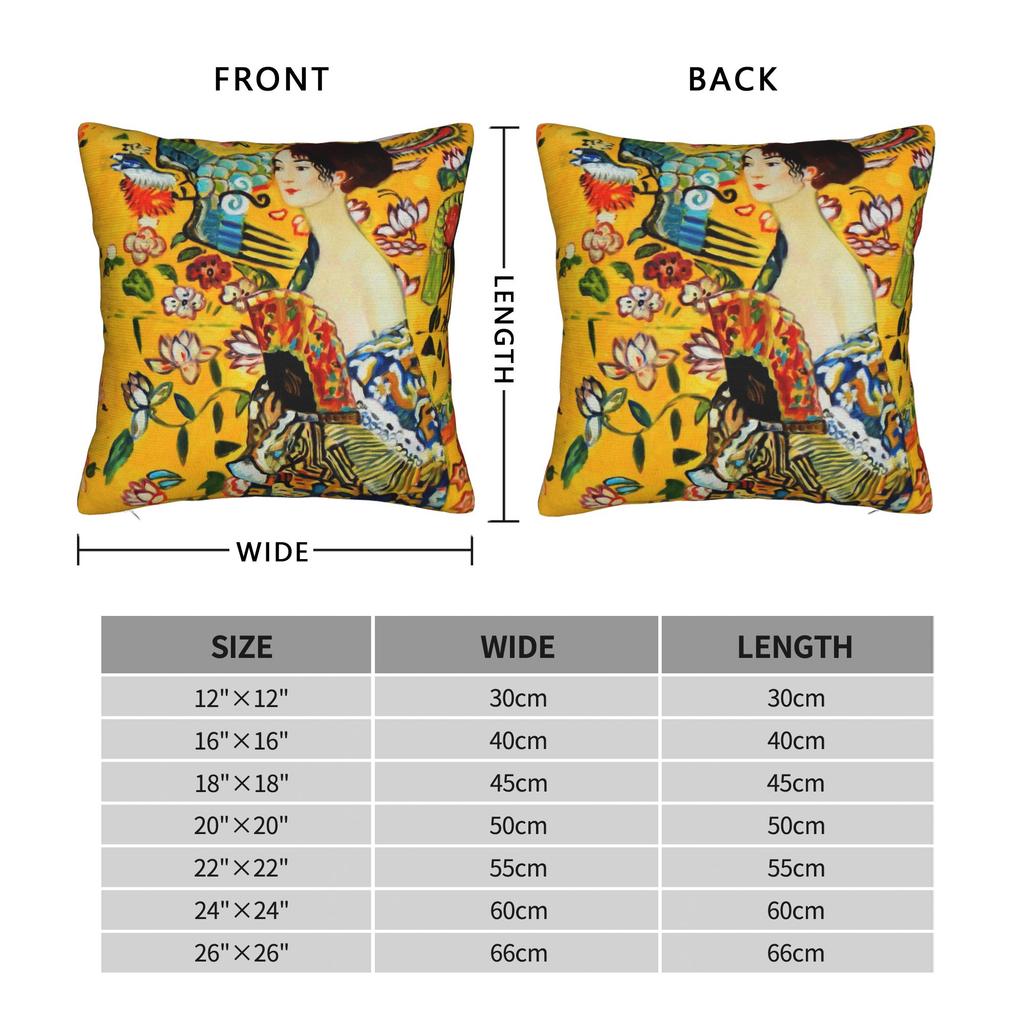 Gustav Klimt Square Pillow Case Polyester Decorative Pillow Lady with Fan  Awesome Pillowcase