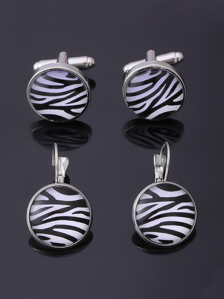 New Stripe Lattice Grain Zebra Pattern Glass Earring Jewelry DIY Round Time Gem Cufflinks For Men Wedding Party Anniversary Gift