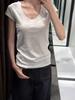 Factory Front Shoulder U-neck Short-sleeved T-shirt Women's Spring Summer Loose and Thin Simple New White Top Trendy