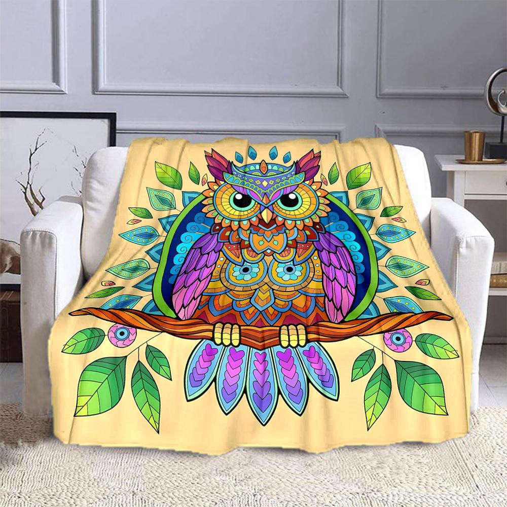 Colorful Owl Mandala Design Patterned flannel blanket perfect for the bedroom living room, sofa, or a little nap