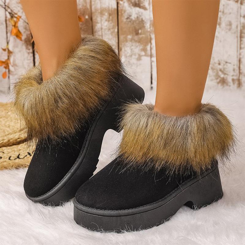Fashion High Heel Platform Snow Boots Women Winter Fashion Gradient Furry Snow Boots Woman Slip On Non Slip Warm Plush Booties Ladies