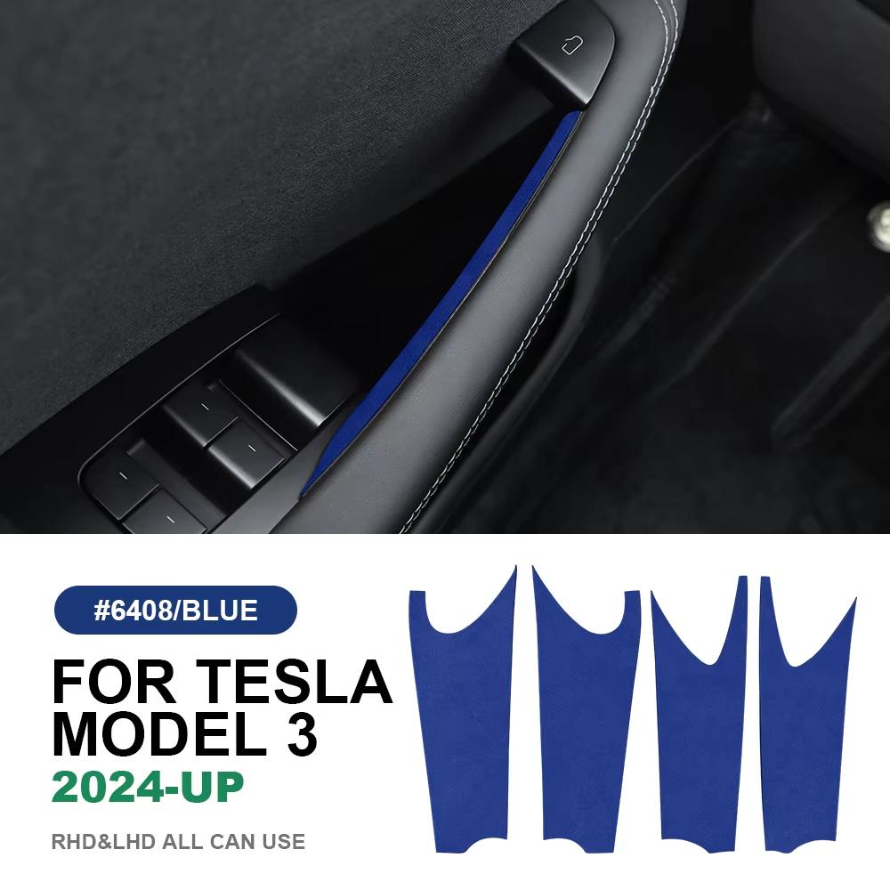 Italian Top Suede Door Ide Handle Trim Stickers for Tesla Model 3 Highland 2024 2025-Up Decor Accessories