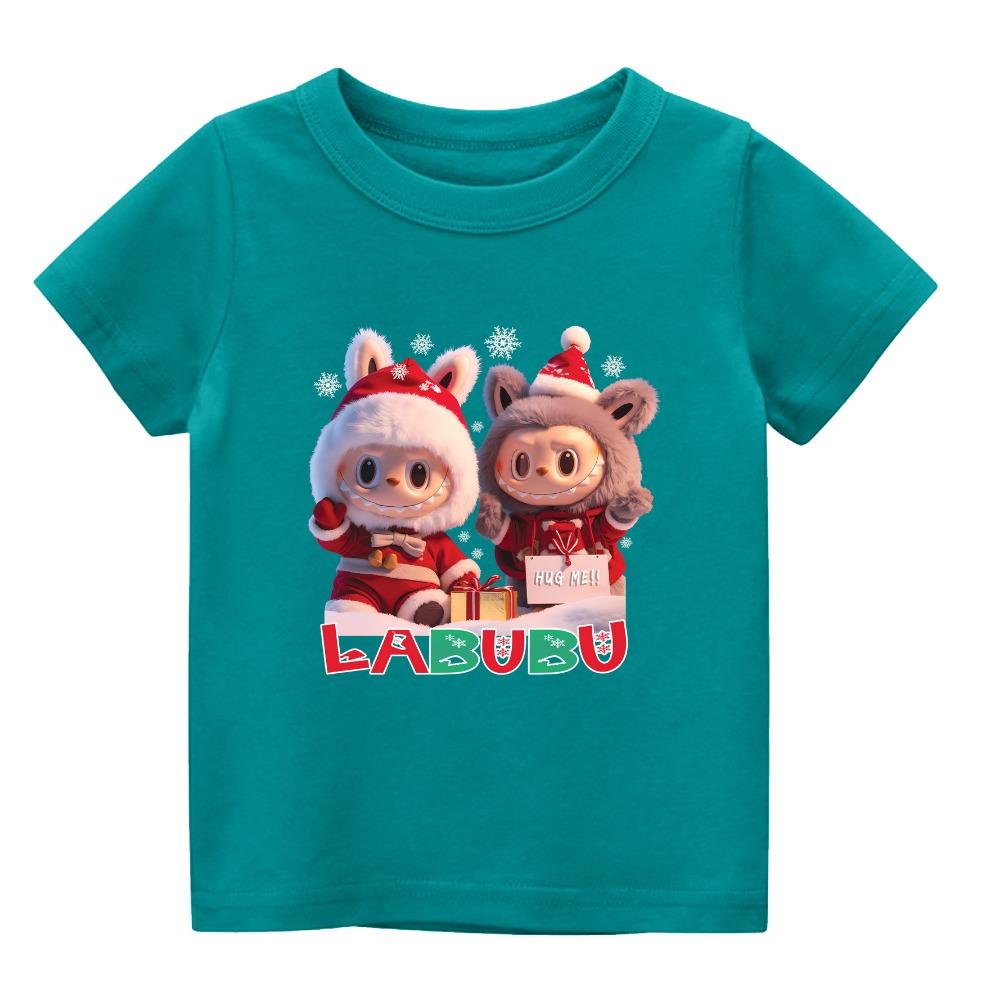 

2025 Новая детская футболка с коротким рукавом LABUBU, милый мультяшный стиль, принт, круглый вырез, топ с коротким рукавом 100