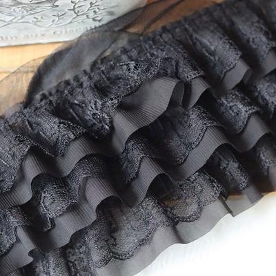 13CM Breit Dreilagig Plissierter Chiffonstoff Spitze Rüschenkragen Besatz Stickerei Band DIY Hochzeitskleid Puppenkleidung Zubehör