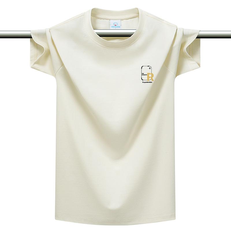 Plus Size Men's T-shirt 220g Heavyweight Cotton Solid Color Loose Fit Casual Summer Tee Top