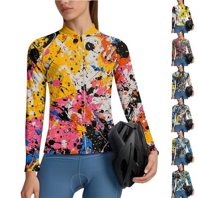 Damen Radsportanzug mit Farbverlauf, Langarm-Radtrikot mit 3 Rückentaschen, Atmungsaktiv, Schnelltrocknend, Feuchtigkeitstransportierend und Reflektierend S