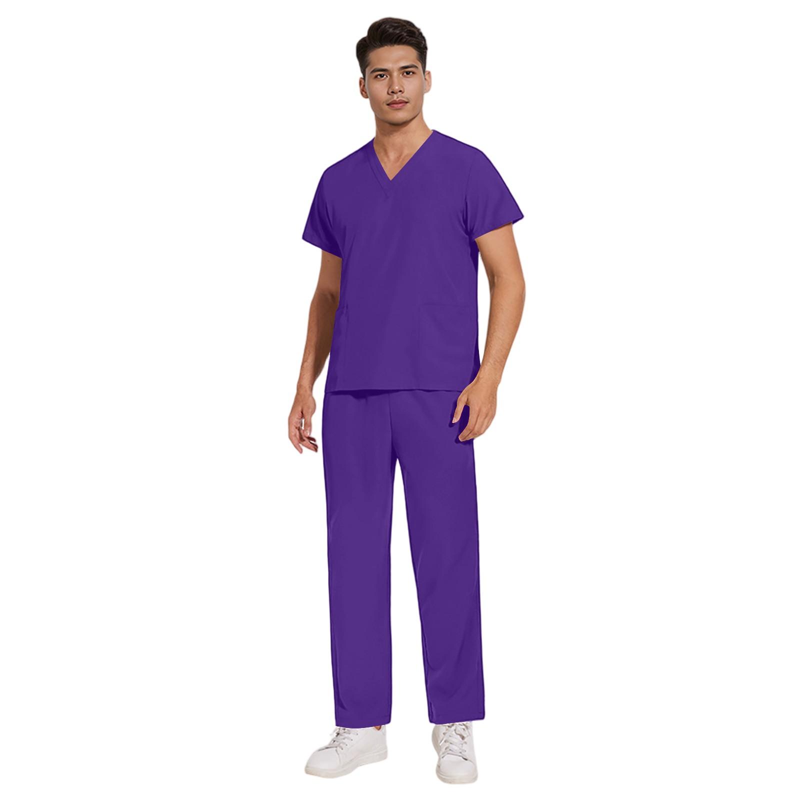 

Однотонный рабочий костюм униформа для мужчин крест V-образный вырез короткий рукав забавные футболки рабочая одежда футболка с карманами L фиолетовый