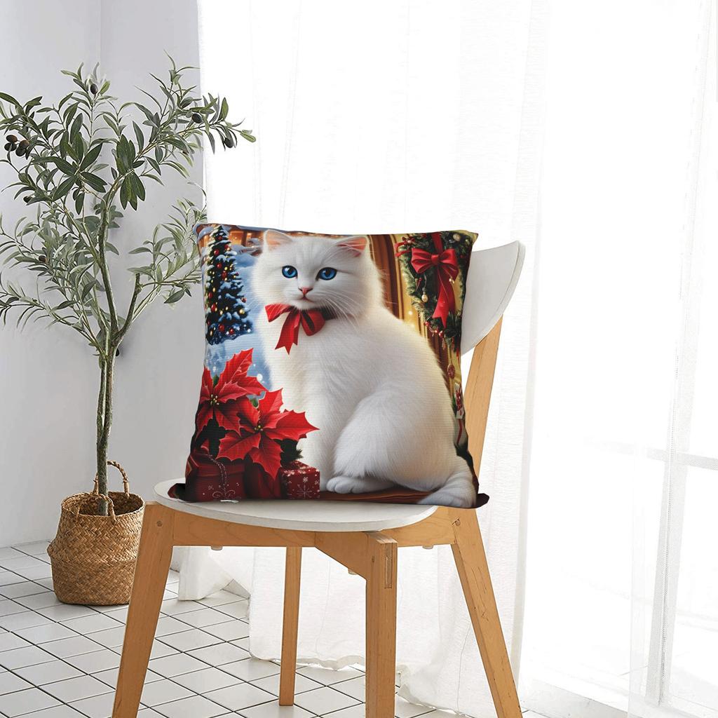 Christmas Cats  Adorable Kittens in Festive Pillowcases  Cute Funny Pillow Case For Sofa Bedroom Home Decor Comfy Pillow Cover