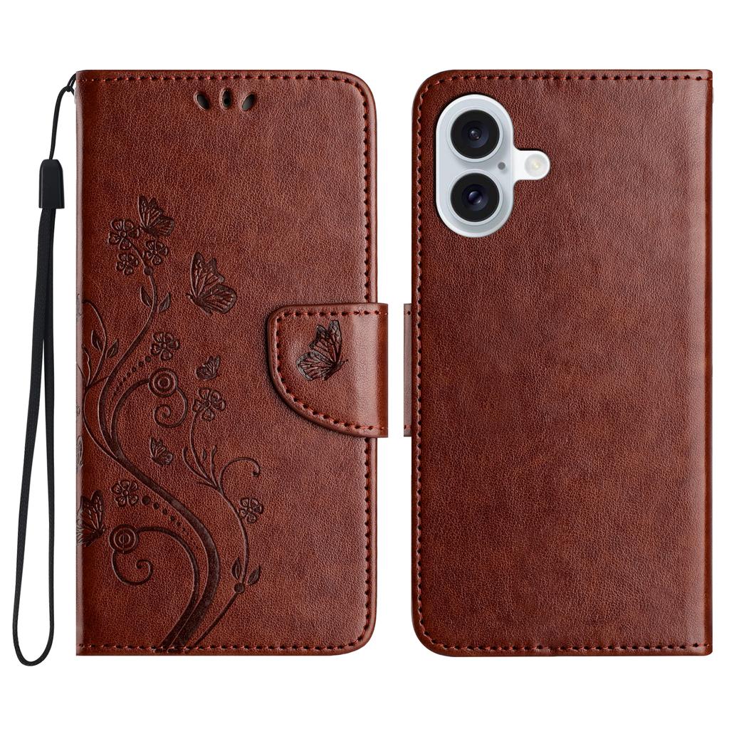For iPhone 16 Leather Case Butterflies Flower Pattern Wallet Stand Phone Cover