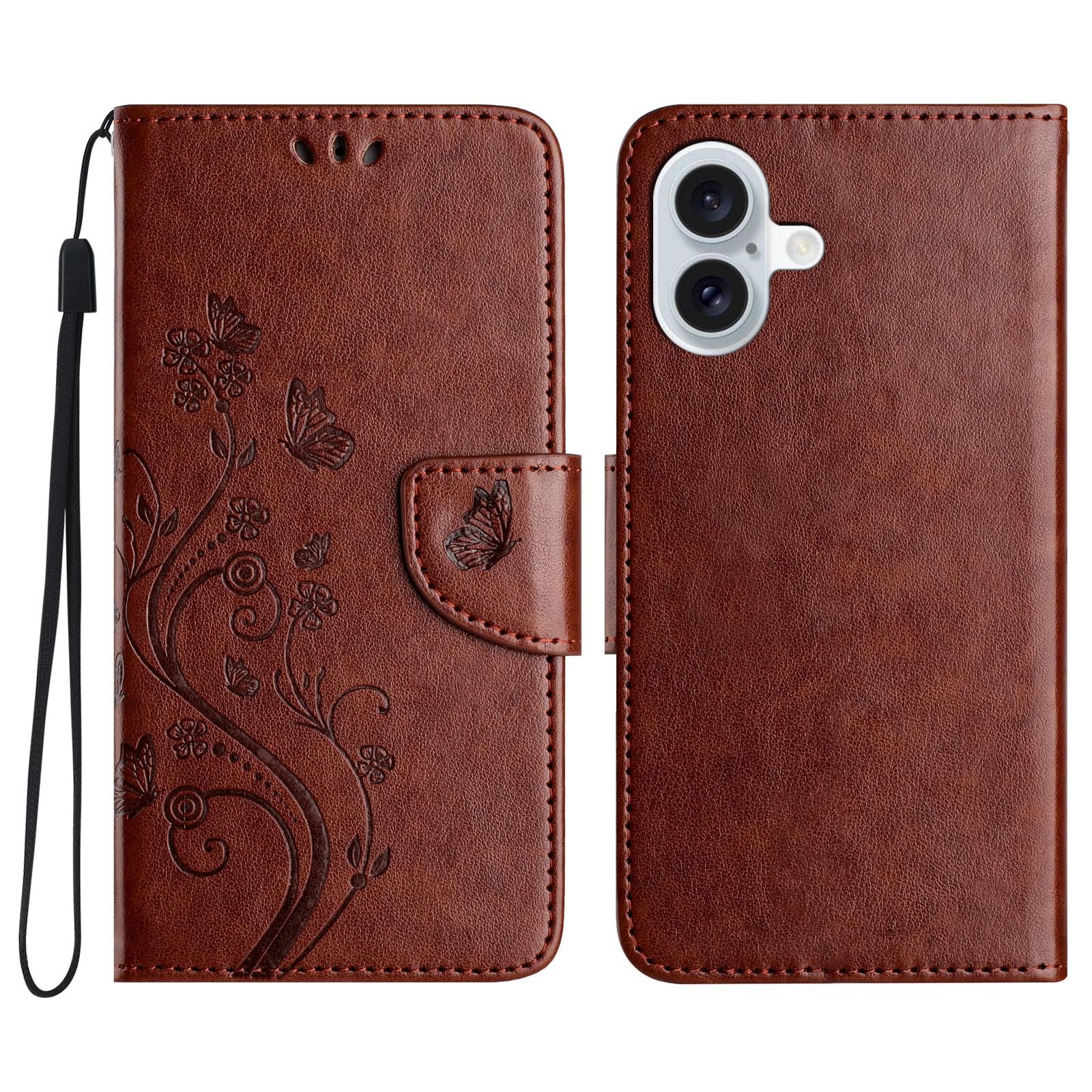 

For iPhone 16 Leather Case Butterflies Flower Pattern Wallet Stand Phone Cover