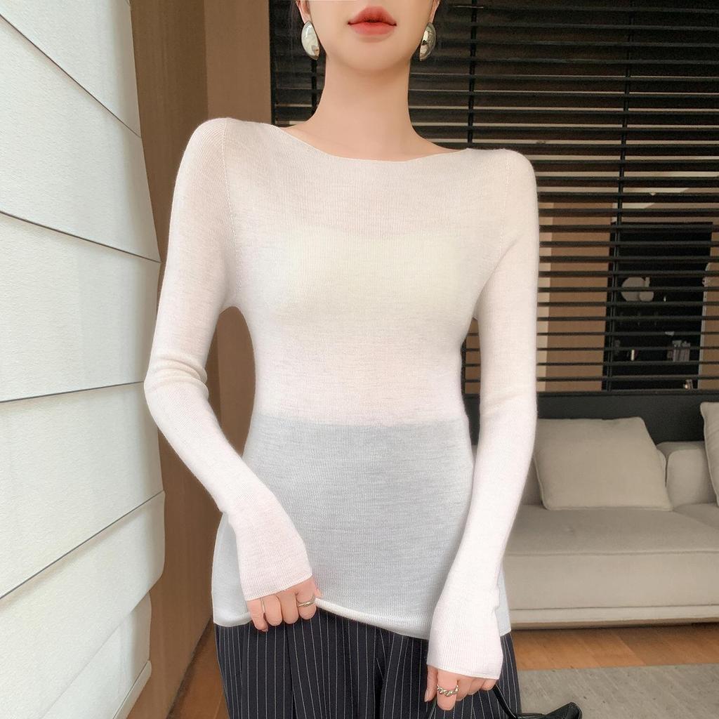 Yangzi Women's 100% Wool Knit One-Shoulder Slim Fit Sweater - Spring to Winter Style