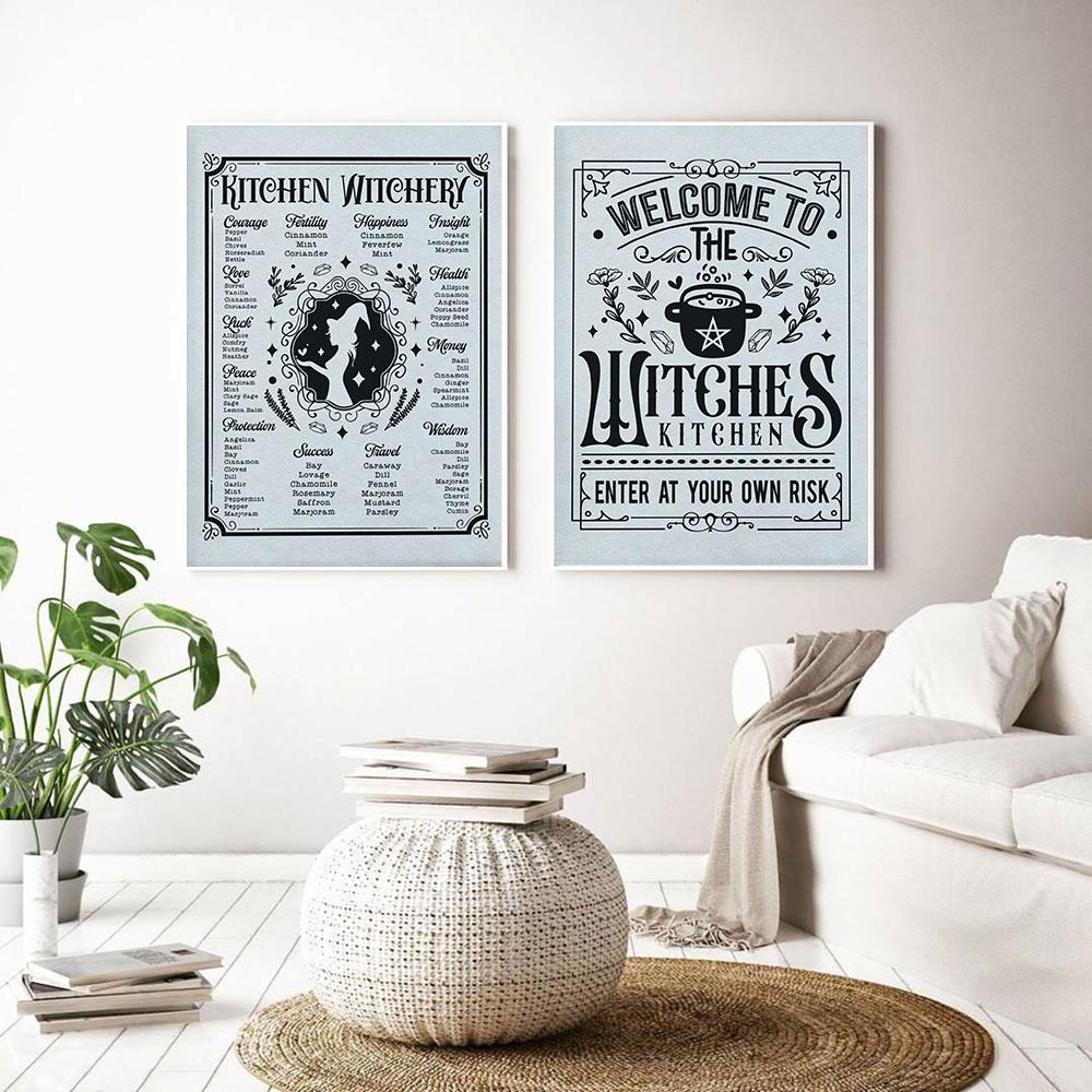 Kuchyně čarodějnický plakát Halloween Umělecká reprodukce Mystický obraz na plátně Podzimní moderní obraz na zeď Obývací pokoj Strašidelný domácí dekor