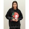 Cute Strawberry Bunny Prints Womens Washed Sweatshirt Cotton Oversize Pullover Street Sportswear Crewneck Soft Clothes