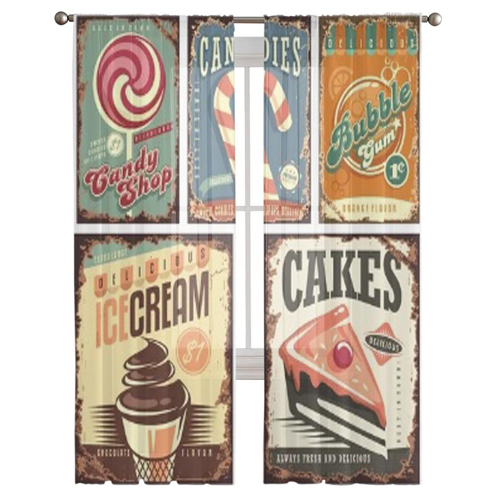 Kolekcja Vintage Sklep ze Słodyczami Znaków Blaszanych Przezroczyste Zasłony do Salonu Tiulowa Zasłona Okienna Sypialnia Kuchnia Woal Draperie