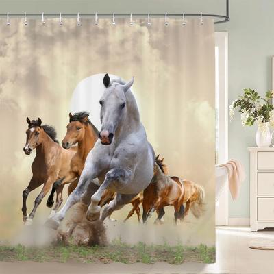 Rideaux de douche en tissu à motif de cheval de haute qualité, imperméables, imprimés en 3D, rideau de bain animal avec 12 crochets, décoration de maison