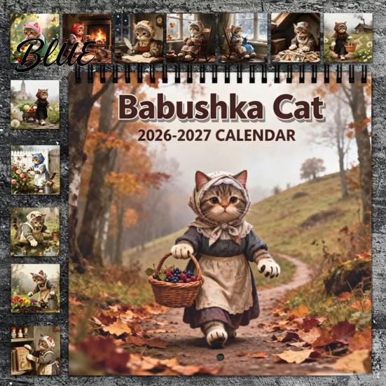 Cute Animal Illustration 12 Monthly Jan -2027 Wall 2027 Calendar Cat Dec 2027 Hanging Floral