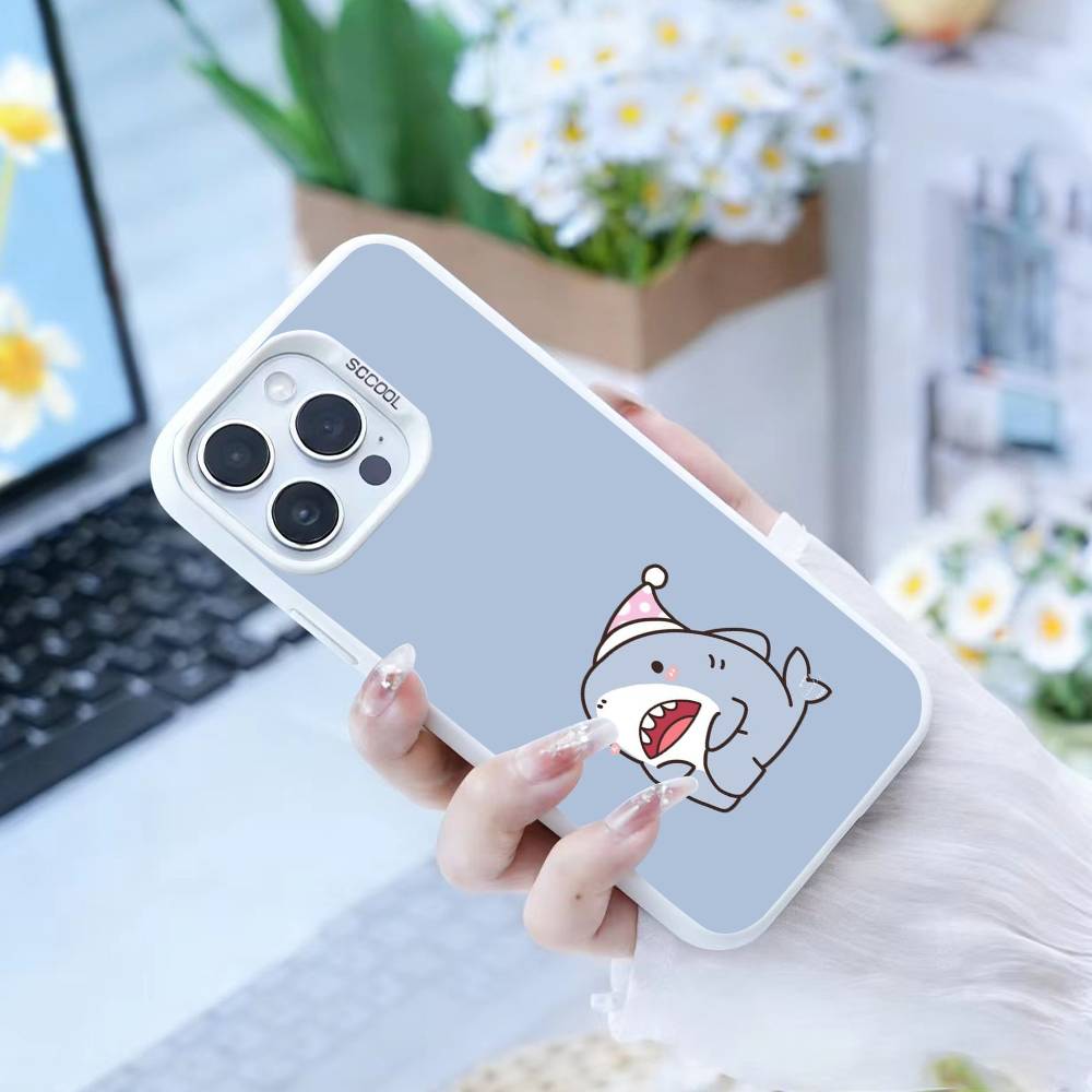 Cute Shark Phone Case For iPhone 17,16,15,14,13,12,Pro MAX Black Matte Shockproof Cover