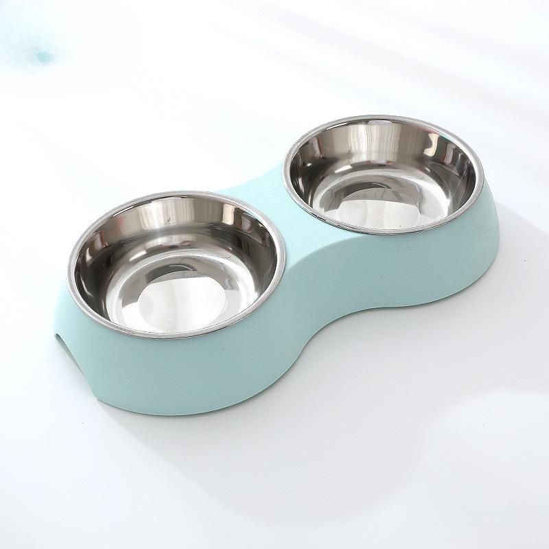 Dog Bowl and Food Container Combined Pet Oval Stainless Steel Double Bowl Cat Drinking Bowl Anti-Flop Dog Basin