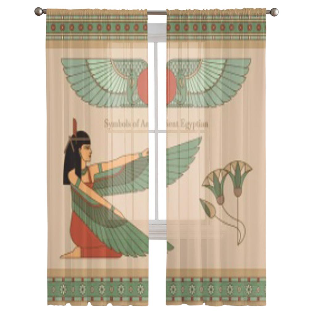 Staroegyptská žena s křídly Luxusní průsvitné šifonové závěsy pro dekoraci obývacího pokoje a ložnice Okenní záclonky Tyl