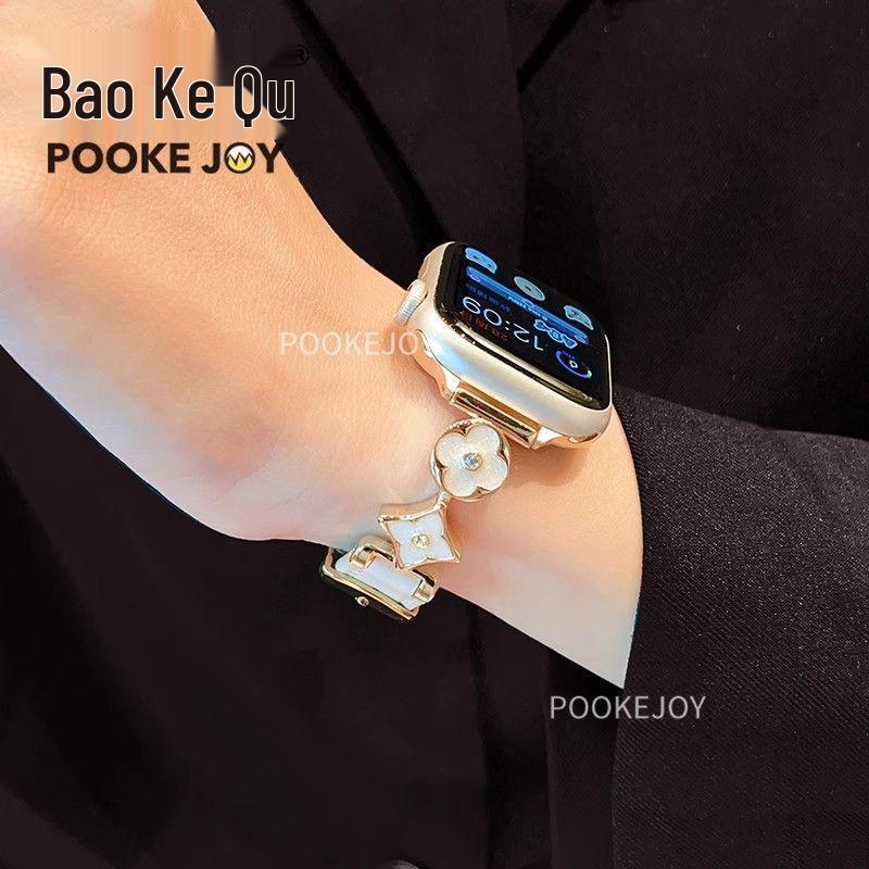 Lux Leather Four-Leaf Clover Metal Strap for Apple Watch S8, S9, S10