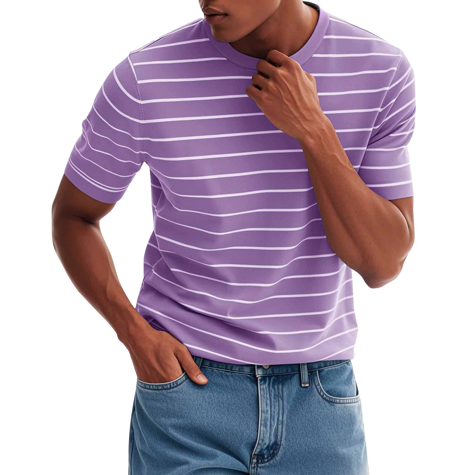 

Мужская модная повседневная футболка с круглым вырезом и коротким рукавом с принтом в полоску XXXL фиолетовый