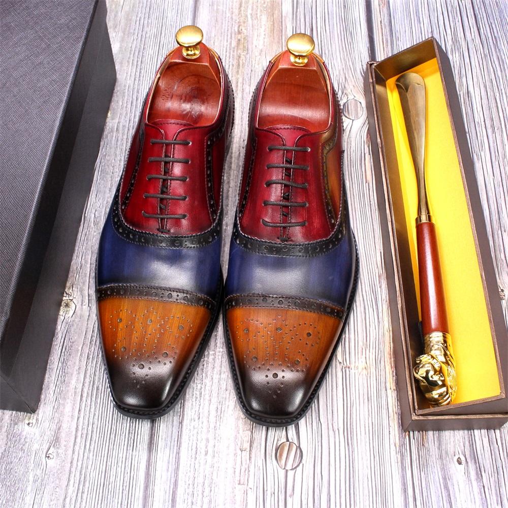 Fashion Classic Men‘s Oxford Shoes Handmade Genuine Leather Calfskin Brogue Shoes Wedding Party Cap Toe Formal Shoes for Men