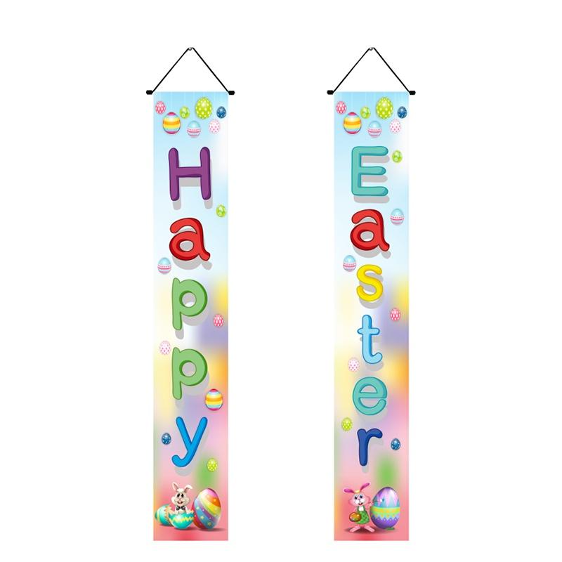 Porch Easter Sign Couplet Banner Party Decoration Egg Bunny Door Holiday Hanging