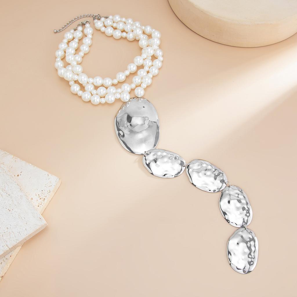 Imitate Pearl Beaded Boho Pendant Necklace for Womens Party Choker Daily Jewelry Accessory