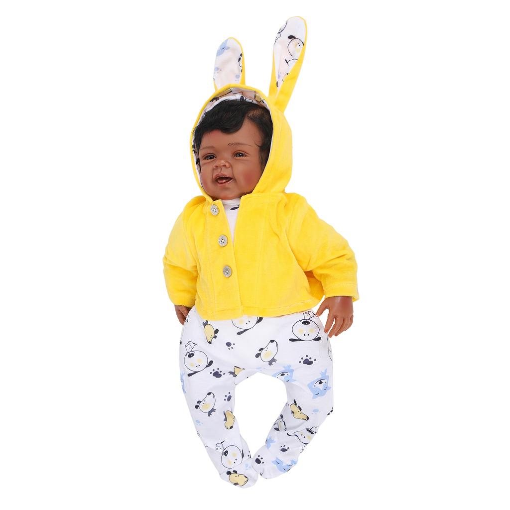 55cm Reborn Dolls Soft Vinyl Adorable African Baby Doll Toys with Milk Bottle Pacifier