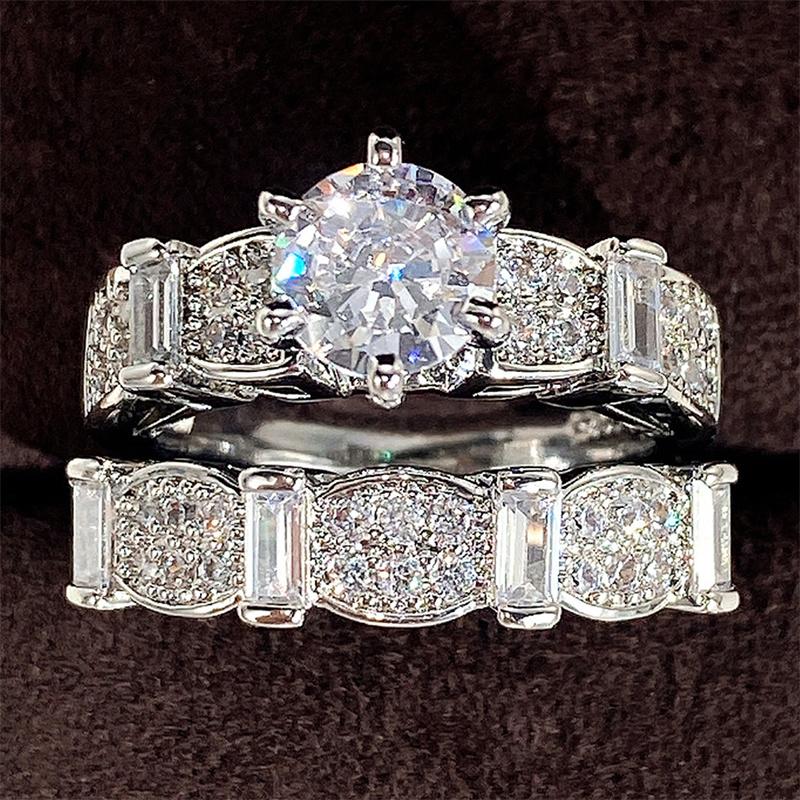 Luxus Weibliche Große Geometrische Ring Sets Silber Farbe Verlobung Ringe Für Frauen Charme Quadrat Zirkon Stein Hochzeit Ring