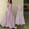 Women Black and White Striped Strappy Maxi Dress