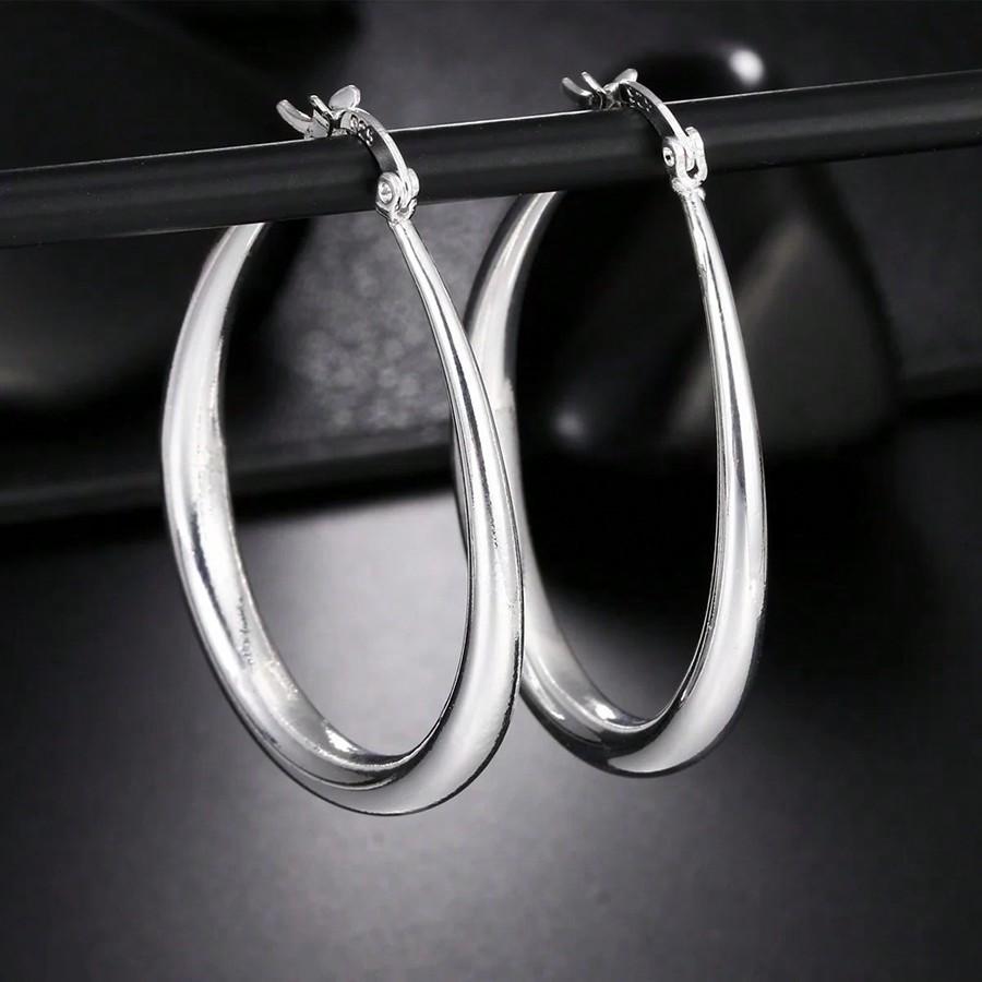 Silver Plated 41mm Smooth Circle Big Hoop Earrings For Women Fashion Party Wedding Accessories Jewelry Christmas Gifts