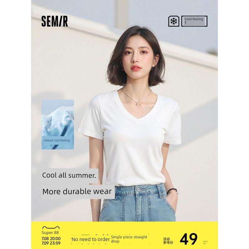 

Cool Feeling T | Senma Short sleeve T-shirt Women Moisture Absorption Quick-Drying Shoulder Versatile 2025 Summer New Antibacterial V-neck Top Basic Medium Flower Ash 00510 155/80A/S