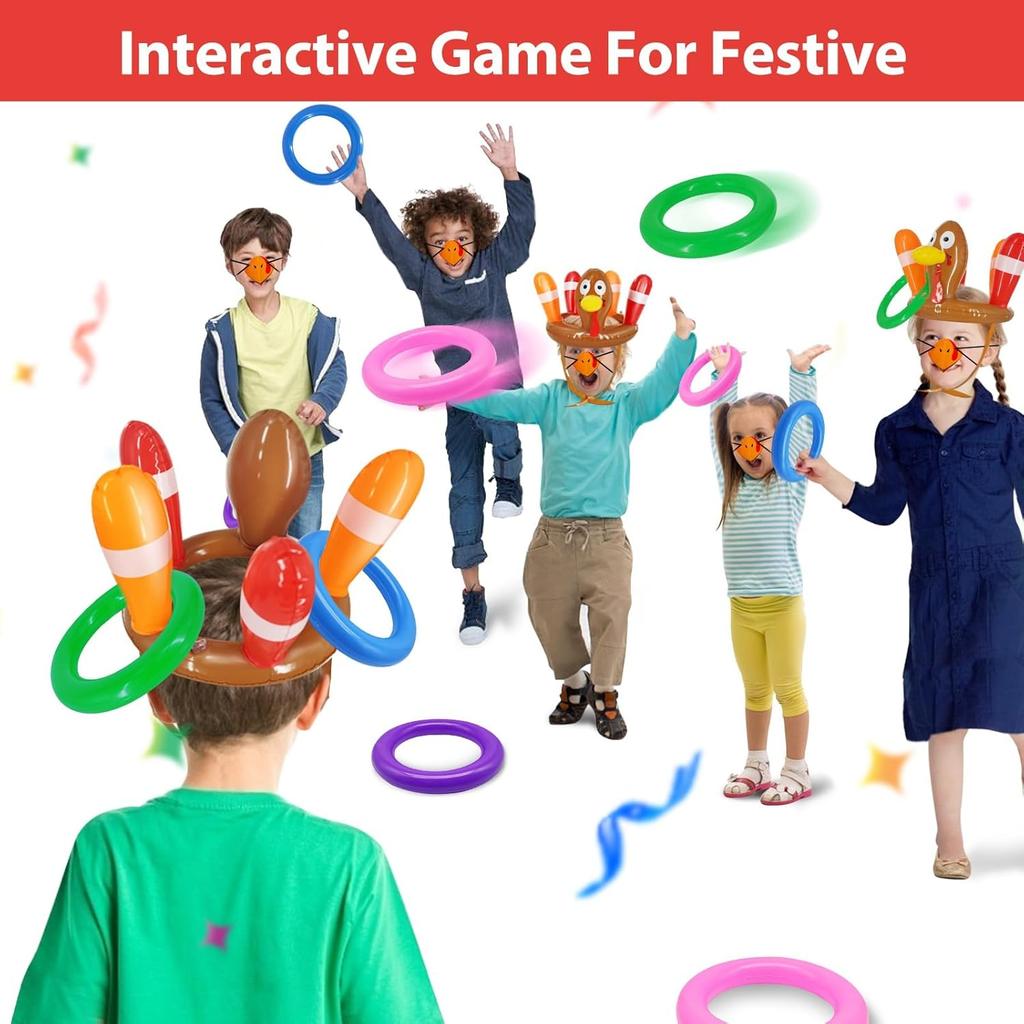 3 Pack Thanksgiving Ring Toss Games Toys for Kids Thanksgiving Inflatable Turkey Hat Toss Games Thanksgiving Family School Party Favors Supplies