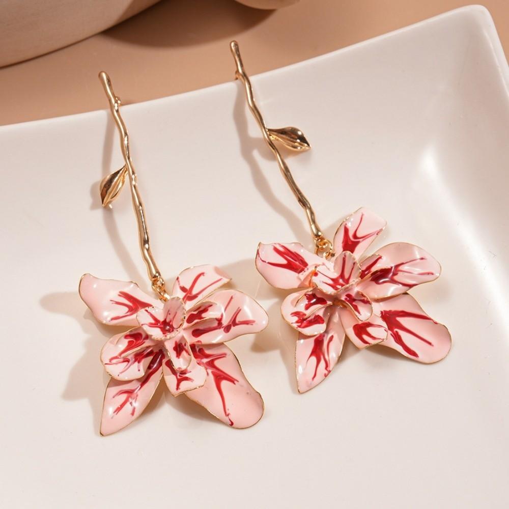 Zinc Zinc Alloy Enamel Flower Drop Earrings Big Flower Stud Earrings Floral Pendant Earrings  Girl