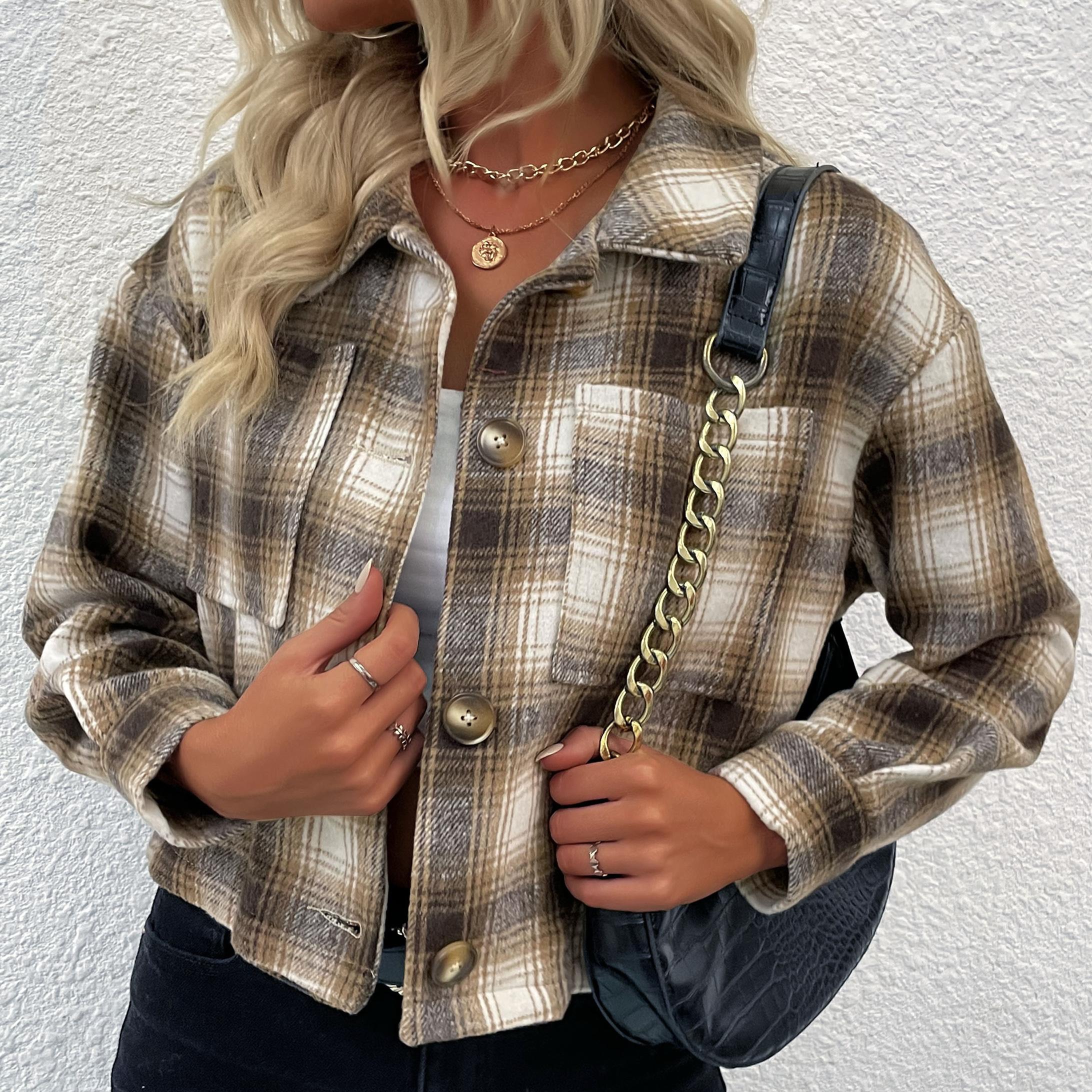 

YYFS женские модные повседневные клетчатые блузки и рубашки-поло с длинными рукавами и воротником-стойкой XL хаки