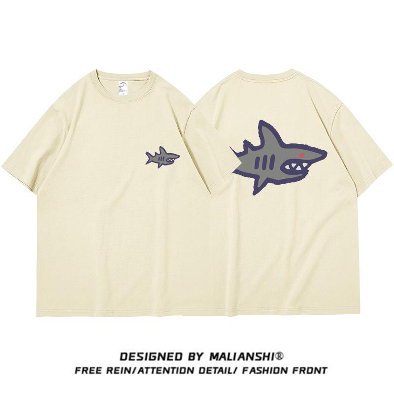 Women's Summer Shark Print Loose Fit Pure Cotton Half Sleeve T-shirt