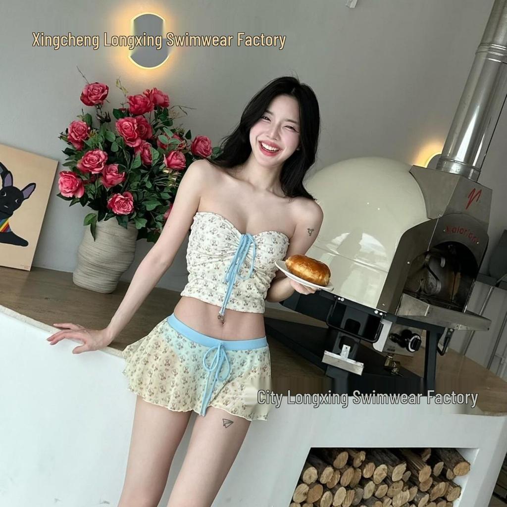 Floral Korean Bandeau Swimsuit - Sexy & Sweet Vacation Swimwear for Women