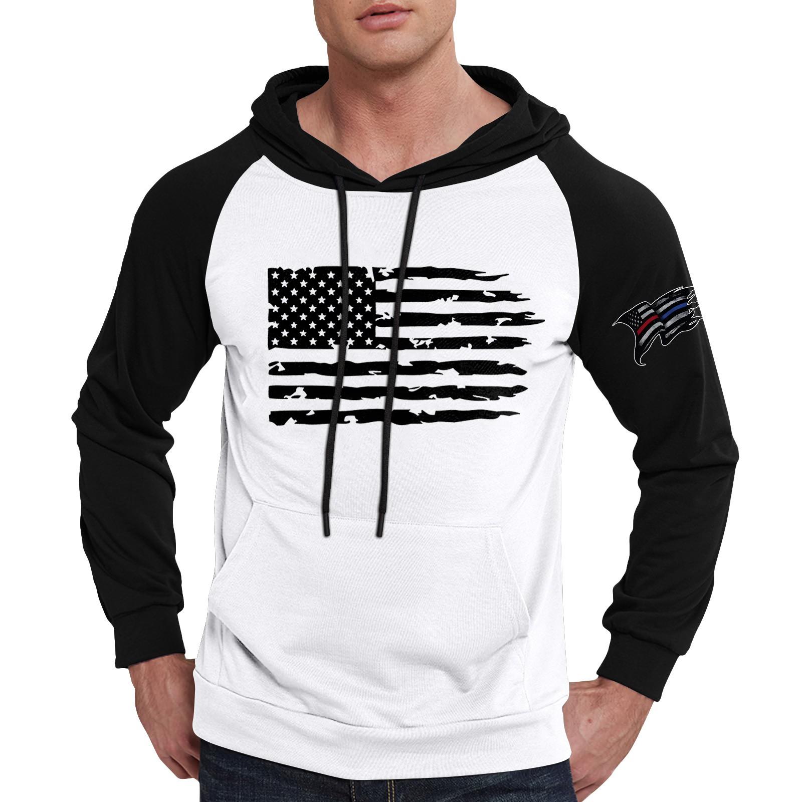 

Мужская повседневная толстовка с капюшоном, завязками, длинными рукавами, принтом флага и карманами XL бежевый