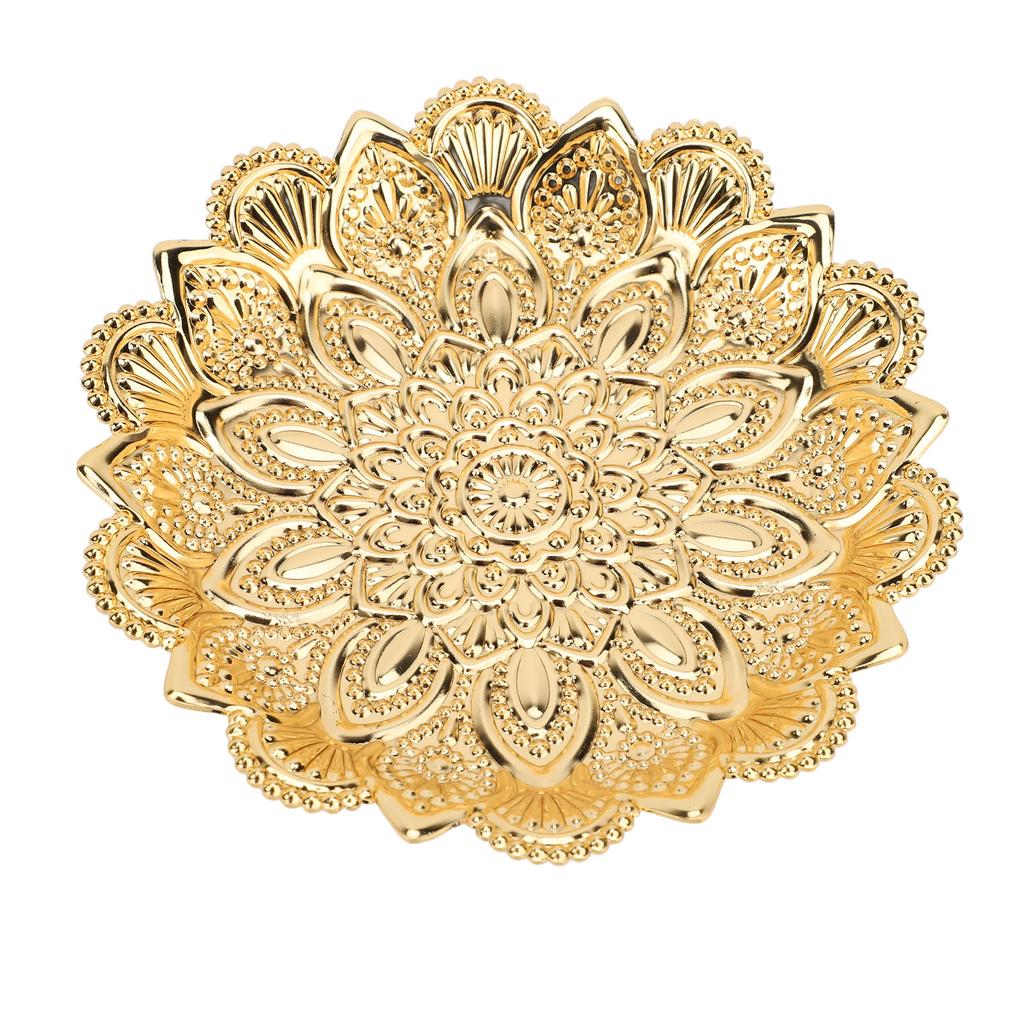 Turkish Serving Tray Round Flower Shape Retro Embossed Pattern Elegant Exquisite Metal Coffee Tea Serving Tray 14cm