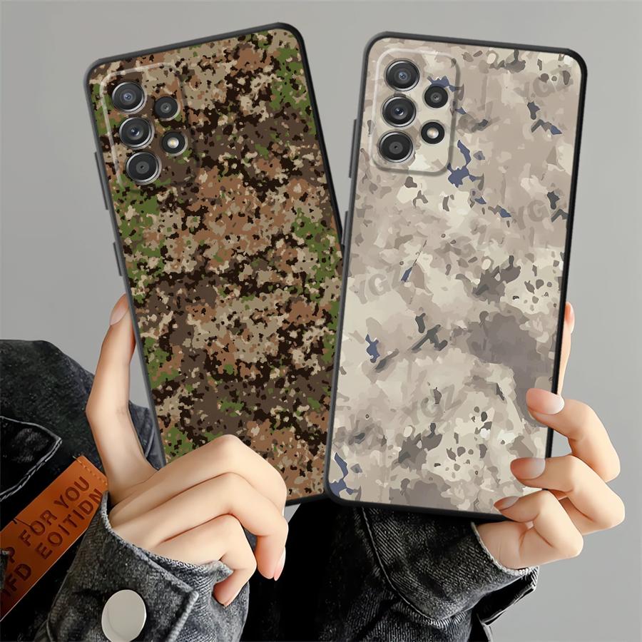 Case for Samsung Galaxy A03 A01 A02 A10 A20 A50 A70 A04 A05 A30 A40 A06 Note 20 Ultra 9 10 Soft Back Phone Cover Camouflage