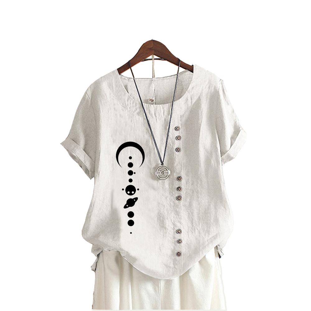 Ladies Plus Size Pullover Loose Shirt Women Casual Round Collar Print Blouse Summer Fashion Short Sleeve Top