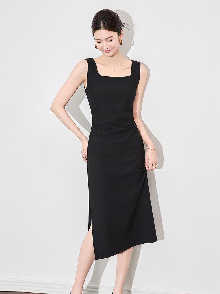 Shenzhen Nanyou Elegant French Square Neck Suspender Dress - Women's Summer Long Skirt