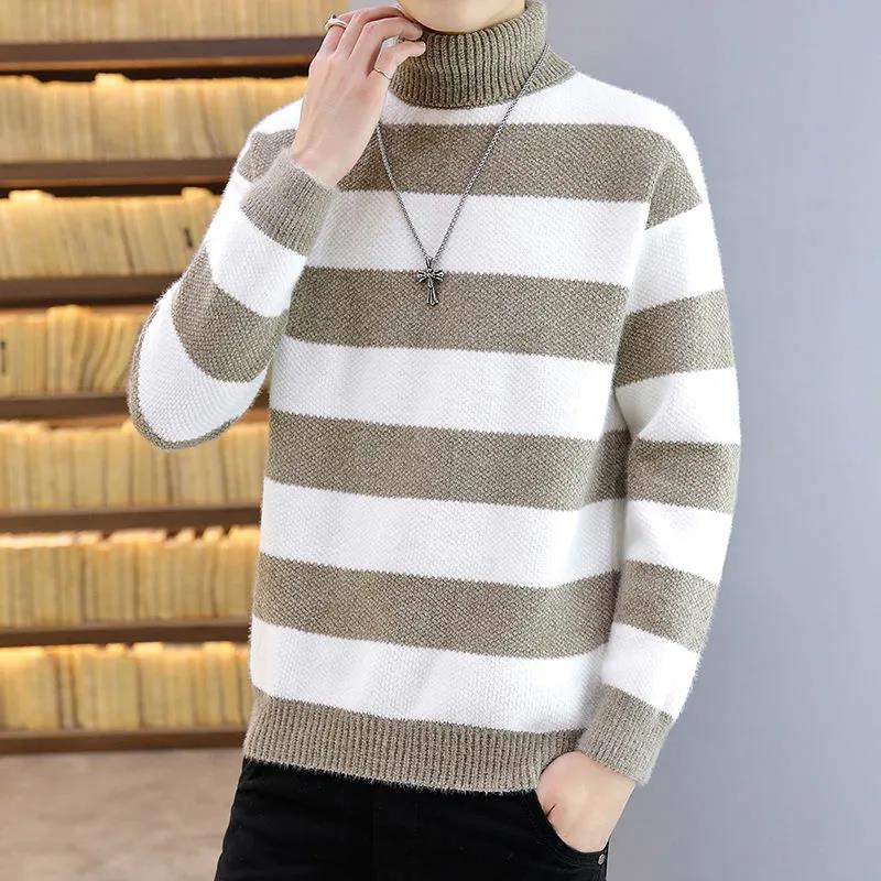 

Весенне-осенний свитер с высоким воротом, нижняя рубашка с узором «зебра», фирменный свитер Tide, свободный кардиган, мужской пуловер M